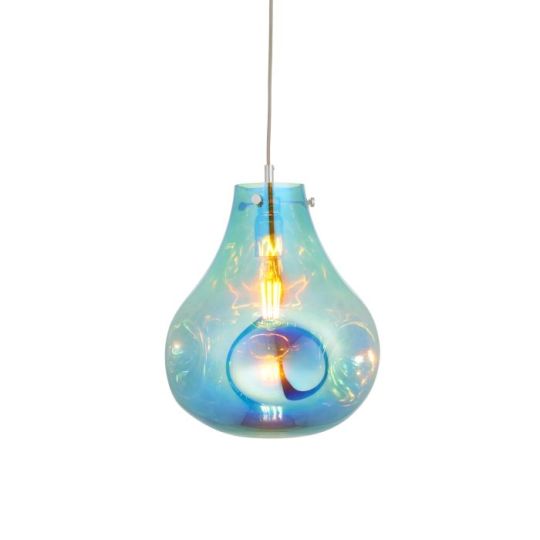 Blackstone Brillara 1 lt 550-1645mm x 320mm Single Pendant Light Finished In Petrol Metallic Glass & Chrome Plate