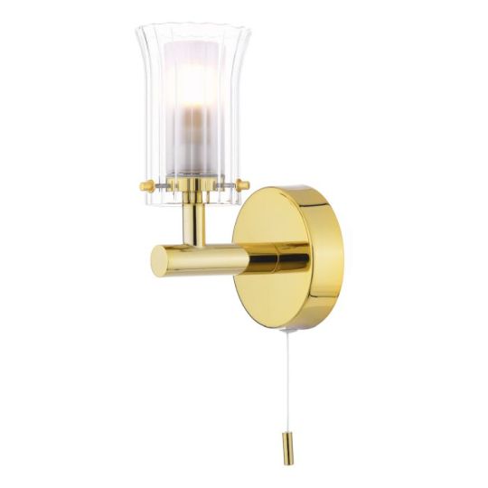 Dar Elba Bathroom Wall Light Polished Gold Glass IP44