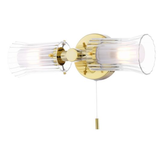 Dar Elba Bathroom 2 Light Wall Light Polished Gold Glass IP44