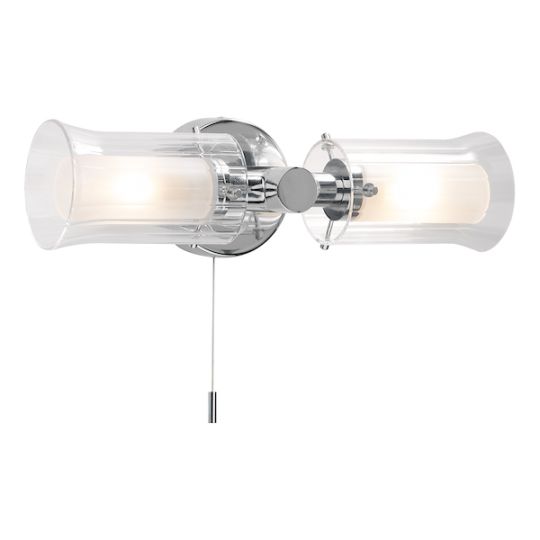 Dar Elba Bathroom 2 Light Wall Light Polished Chrome Glass IP44