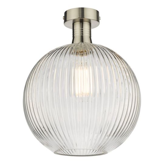 Dar Emerson Semi Flush Antique Brass Round Clear Glass