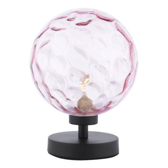 Dar Esben Table Lamp Matt Black Pink Dimpled 150mm Glass