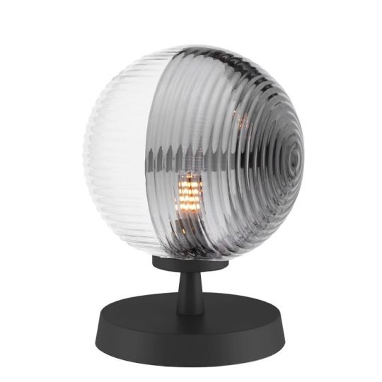 Dar Esben Table Lamp Matt Black & Smoked/Clear Ribbed Glass