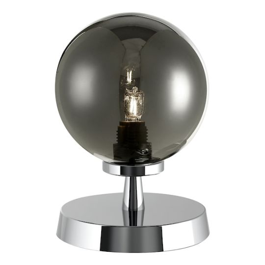 Dar Esben Touch Table Lamp Polished Chrome With Smoked Glass