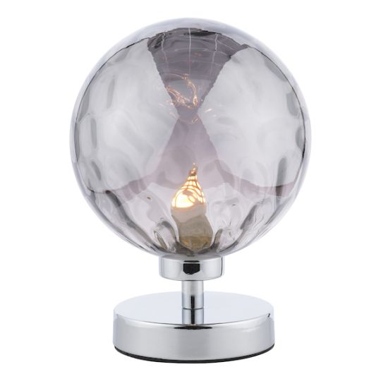 Dar Esben Table Lamp Polished Chrome Smoked Dimpled 150mm Glass