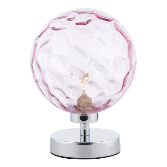 Dar Esben Table Lamp Polished Chrome Pink Dimpled 150mm Glass