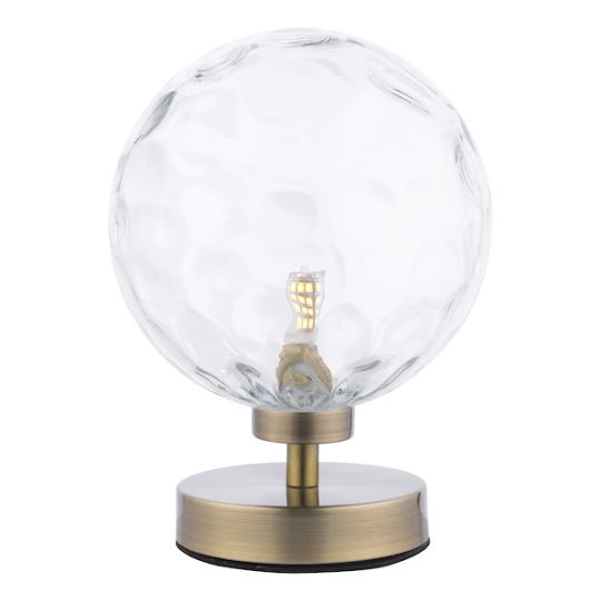 Dar Esben Table Lamp Antique Brass Clear Dimpled 150mm Glass