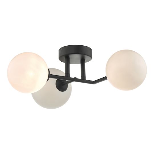 Dar Euan 3 Light Wall/Flush Light Black & Opal Glass