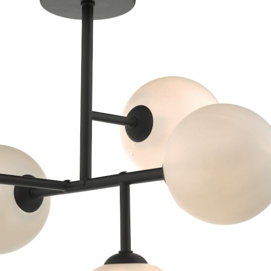 Dar Euan 5 Light Semi Flush Black & Opal Glass