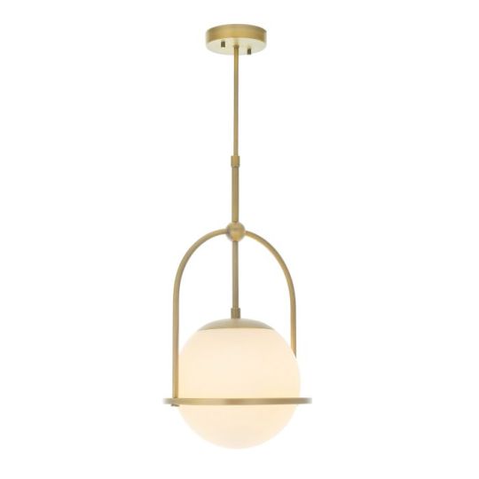 Blackstone Beamora 1 lt 760-860mm x 275mm Single Pendant Light Finished In Matt Antique Brass Plate & Opal Glass