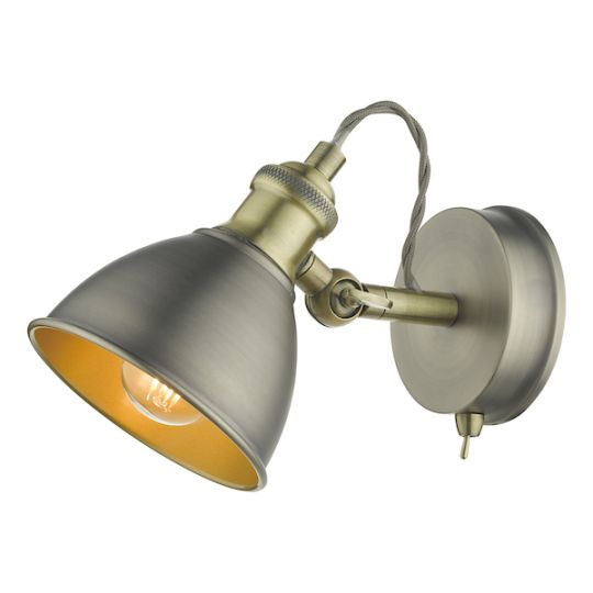 Dar Governor Single Wall Spotlight Antique Chrome & Brass