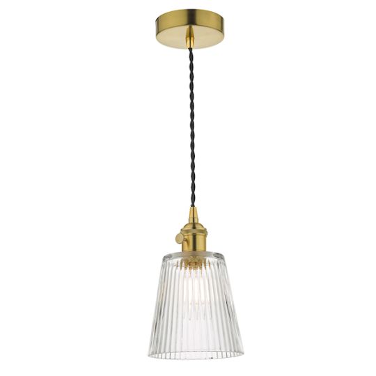 Dar Hadano Pendant Natural Brass With Ribbed Glass Shade