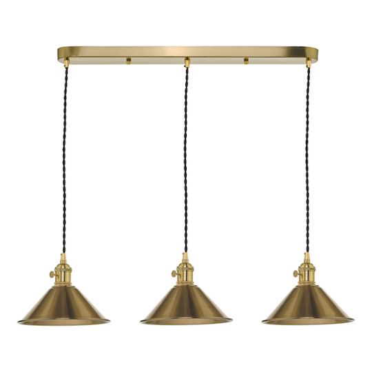 Dar Hadano 3 Light Brass Suspension With Aged Brass Shades