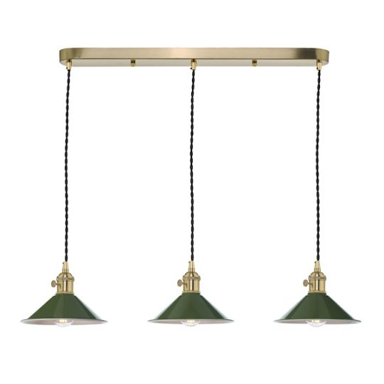 Dar Hadano 3 Light Brass Suspension With Olive Green Shades