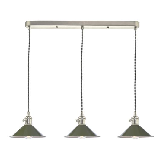 Dar Hadano 3 Light Antique Chrome Suspension With Olive Green Shades