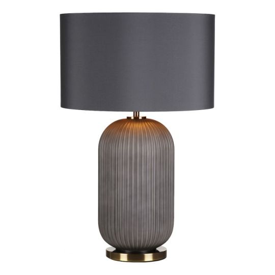 Dar Helicon Table Lamp Grey Ribbed Glass and Antique Brass With Shade