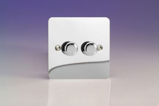 Varilight Polished Chrome 2-Gang 2-Way Push On/Off Rotary LED Dimmer 2 x 0-120W (1-10 LEDs)