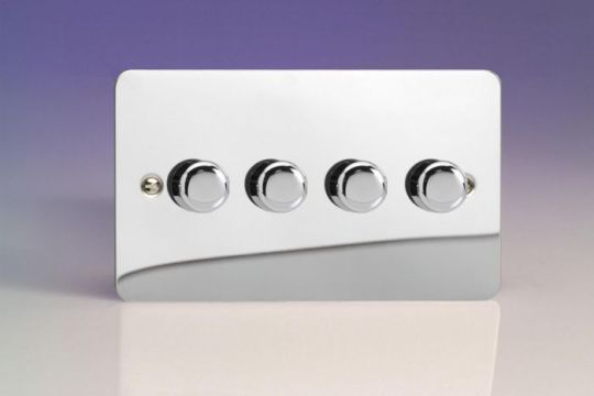 Varilight Polished Chrome 4-Gang 2-Way Push On/Off Rotary LED Dimmer 4 x 0-120W (1-10 LEDs) (Twin Plate)