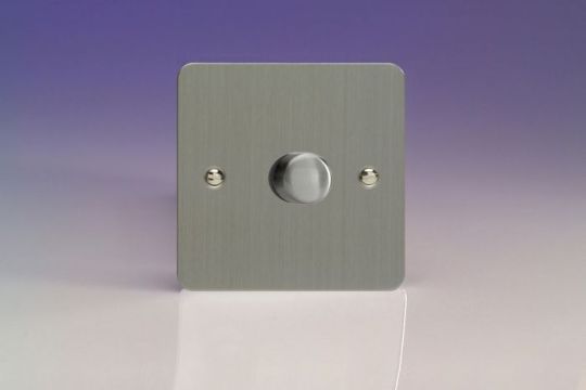 Varilight Brushed Steel 1-Gang 2-Way Push On/Off Rotary Dimmer 1 x 60-400W