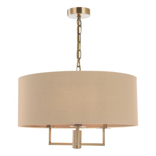 Dar Jamelia 3 Light Shadelier Antique Brass Taupe Shade