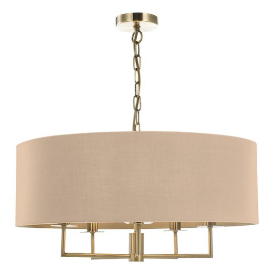 Dar Jamelia 5 Light Shadelier Antique Brass Taupe Shade