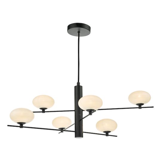 Dar Jasper 6 Light Pendant Matt Black Opal Glass