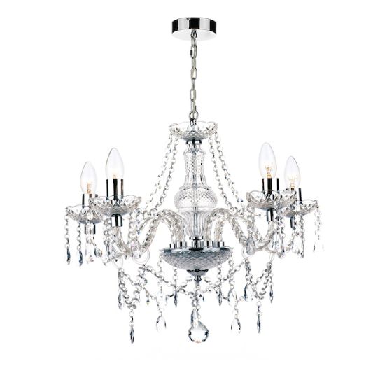 Dar Katie 5 Light Chandelier Polished Chrome Acrylic Glass