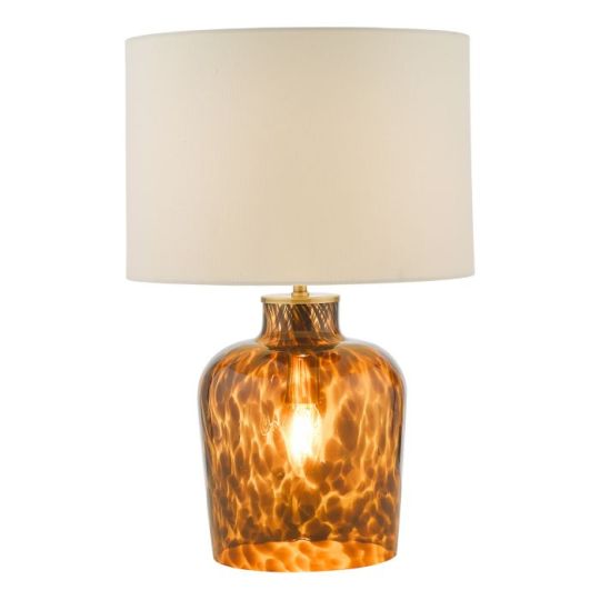 Dar Leandra Dual Light Table Lamp Tortoiseshell Glass With Shade