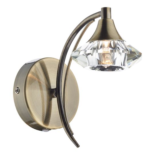 Dar Luther Wall Light Antique Brass Crystal