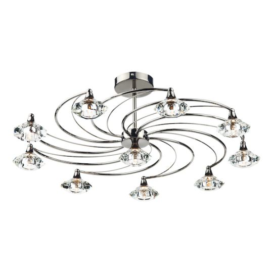 Dar Luther 10 Light Semi Flush Black Chrome Crystal