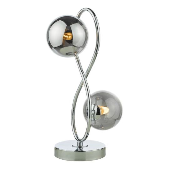 Dar Lysandra 2 Light Table Lamp Polished Chrome and Smoked Glass