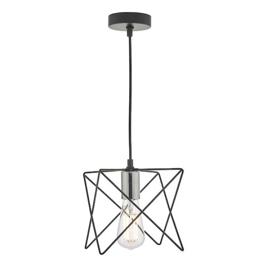 Dar Midi 1 Light Pendant Black and Polished Chrome