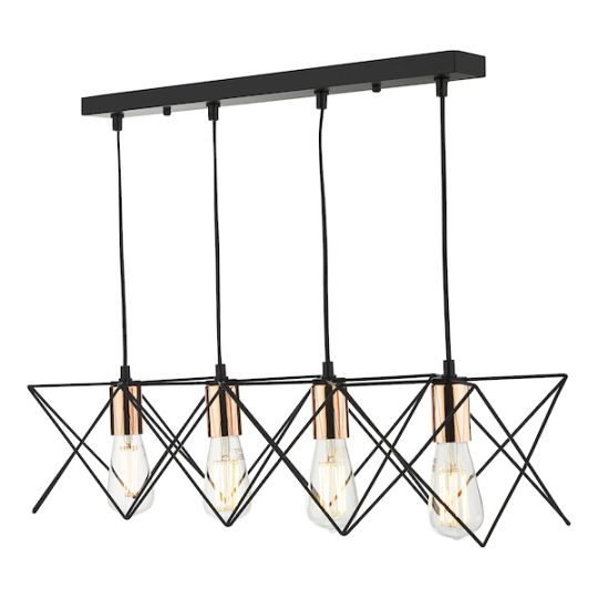 Dar Midi 4 Light Bar Pendant Black & Copper Detail