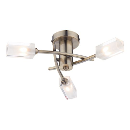 Dar Morgan 3 Light Semi Flush Antique Brass