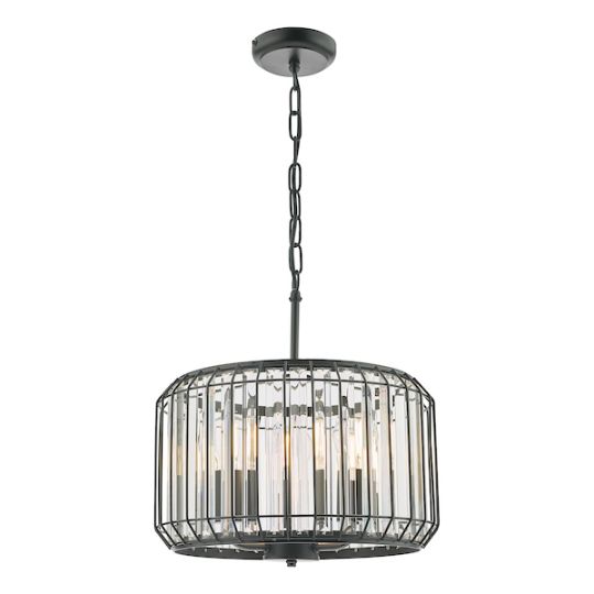 Dar Naeva 3 Light Pendant Satin Black Crystal