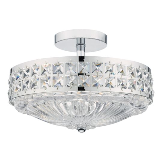 Dar Olona 3 Light Semi Flush Polished Chrome Crystal Beads and Glass Diffuser