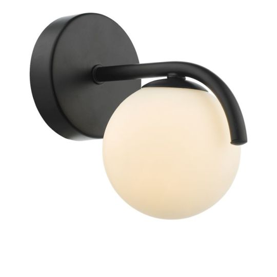 Dar Orlena Wall Light Matt Black and Opal Glass