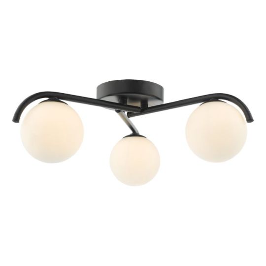 Dar Orlena 3 Light Semi-Flush Matt Black and Opal Glass