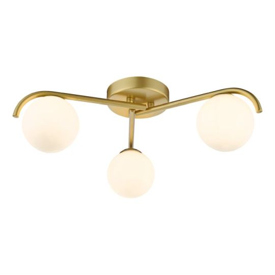 Dar Orlena 3 Light Flush Satin Gold and Opal Glass