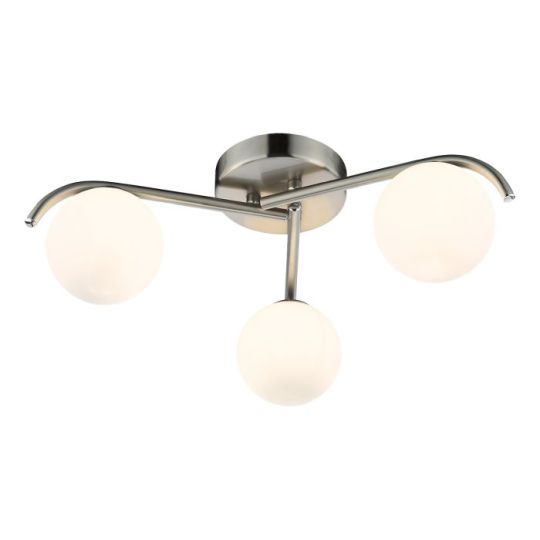 Dar Orlena 3 Light Flush Satin Chrome and Opal Glass