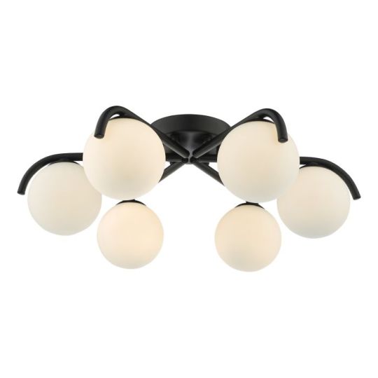 Dar Orlena 6 Light Semi-Flush Matt Black and Opal Glass