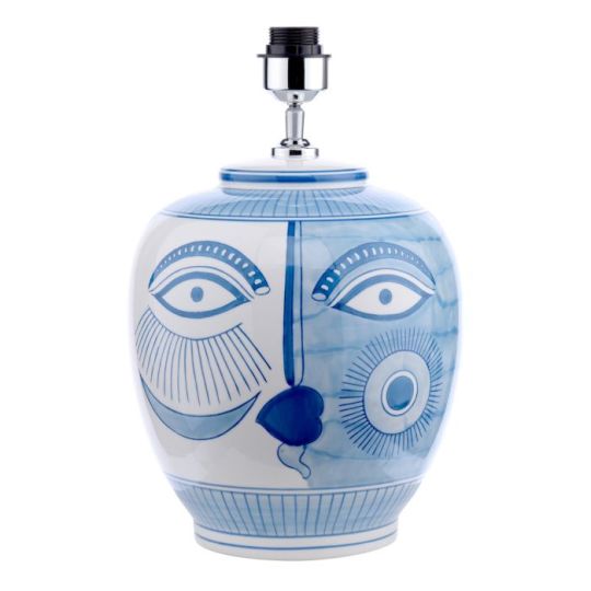 Dar Picasso Small Ceramic Table Lamp Blue & White Face Print Base Only