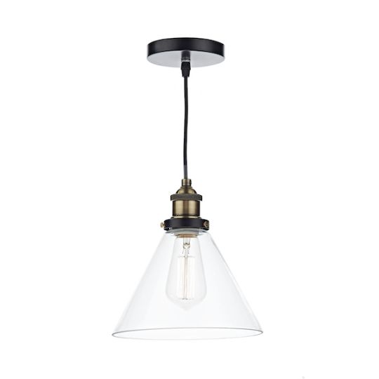 Dar Ray 1 Light Pendant Antique Brass Clear