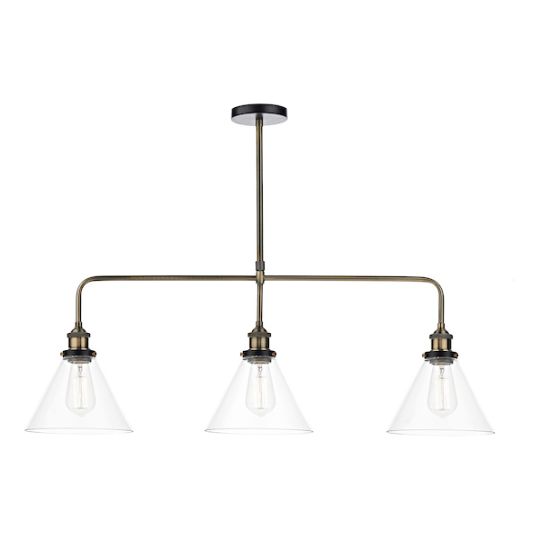 Dar Ray 3 Light Bar Pendant Antique Brass Clear