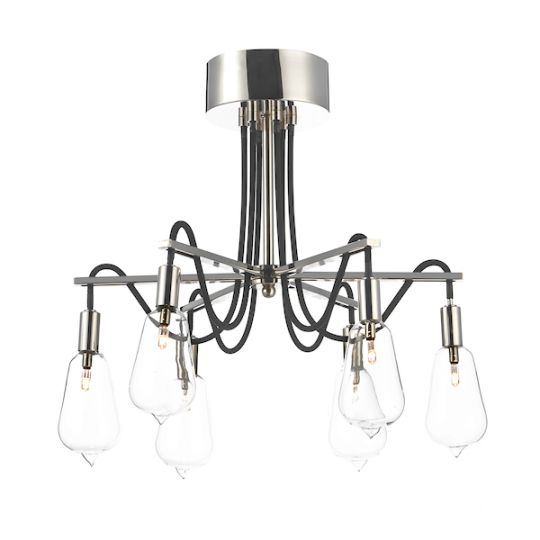 Dar Scroll 6 Light Semi Flush Polished Nickel