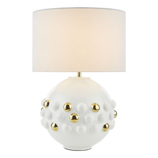 Dar Sphere Table Lamp Gloss White & Gold With Shade