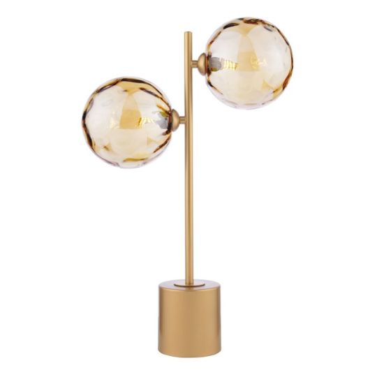 Dar Spiral 2 Light Table Lamp Matt Gold & Champagne Dimpled Glass