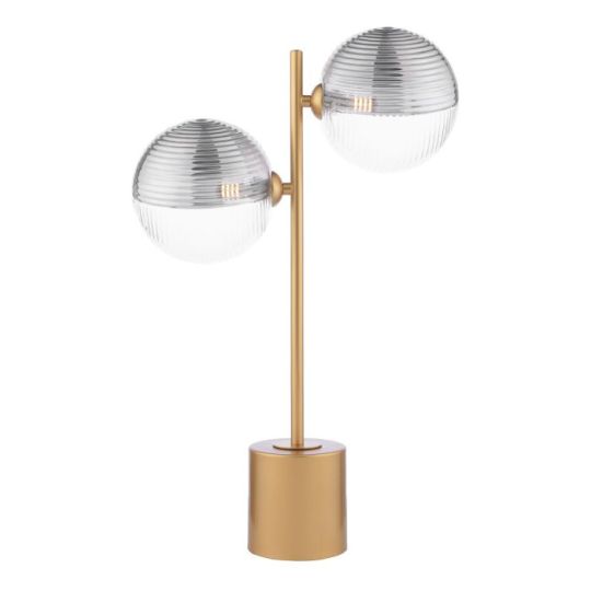 Dar Spiral 2 Light Table Lamp Matt Gold & Smoked/Clear Ribbed Glass