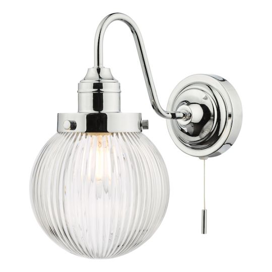 Dar Tamara Bathroom Wall Light Polished Chrome Ribbed Glass IP44