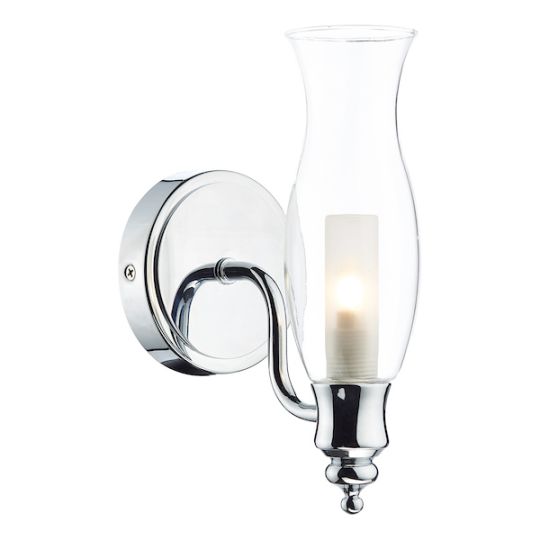 Dar Vestry Bathroom Wall Light Polished Chrome Glass IP44